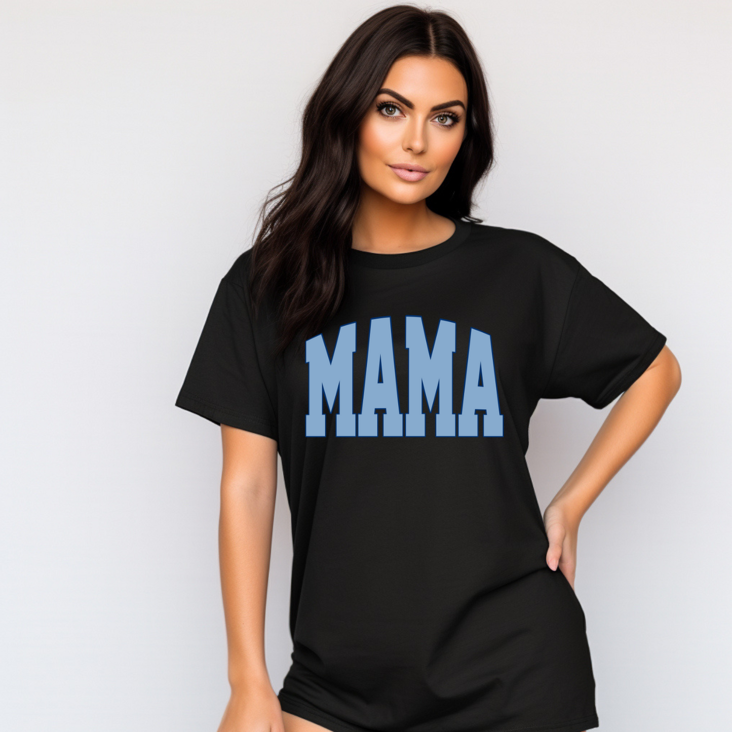 COLORED VARSITY MAMA BLACK TEES