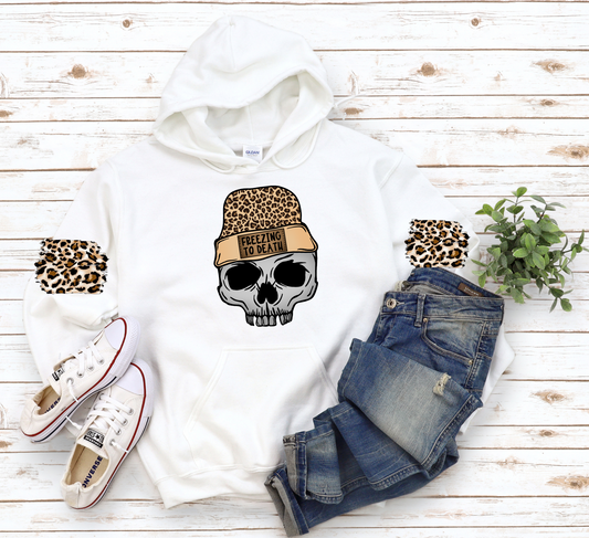 FREEZING TO DEATH HOODIE WITH LEOPARD PRINT SLEEVES